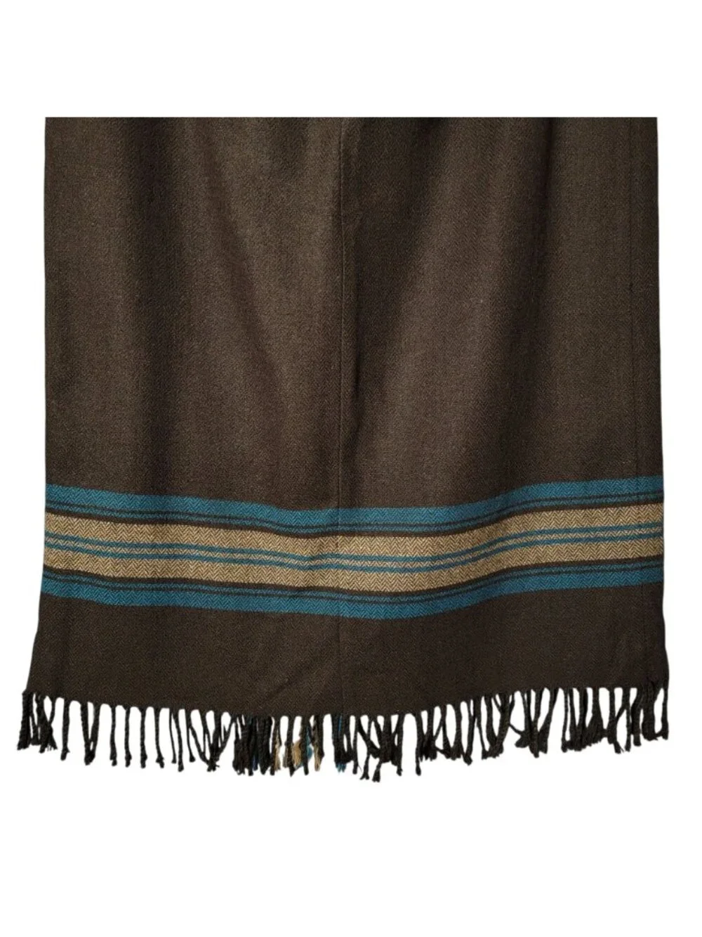 VTG Michele Womens Brown Teal Western Plaid Wool Blend Midi Wrap Fringe Skirt 12 - Picture 6 of 10